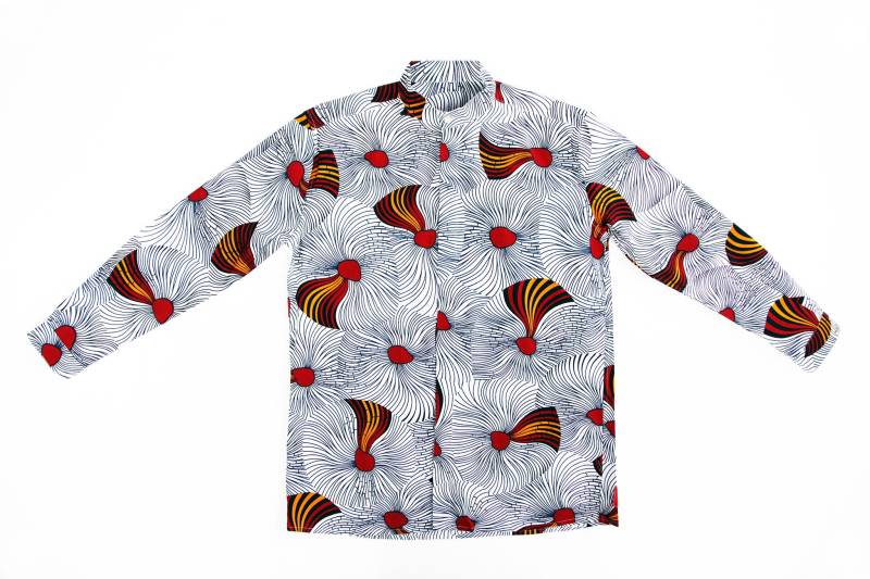 "Erwachsener Unisex Button Down Stehkragen Hemd "Burst" Faire Löhne Nachhaltige, Sozial Verantwortliche Mode, Designertextilien." von PikkuTakki