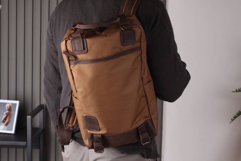 Canvas Leder Rucksack Herren, Mit Taschen, Herren Laptop, Arbeitsrucksack Flaschenhalter von Pikore