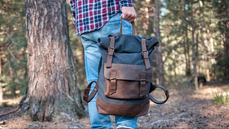 Canvas Rucksack, Gewachster Rucksack, Männer Rucksack, Laptop Rucksack, Roll Top Rucksack, Benutzerdefinierter Rucksack, Rolltop Rucksack, Herren von Pikore