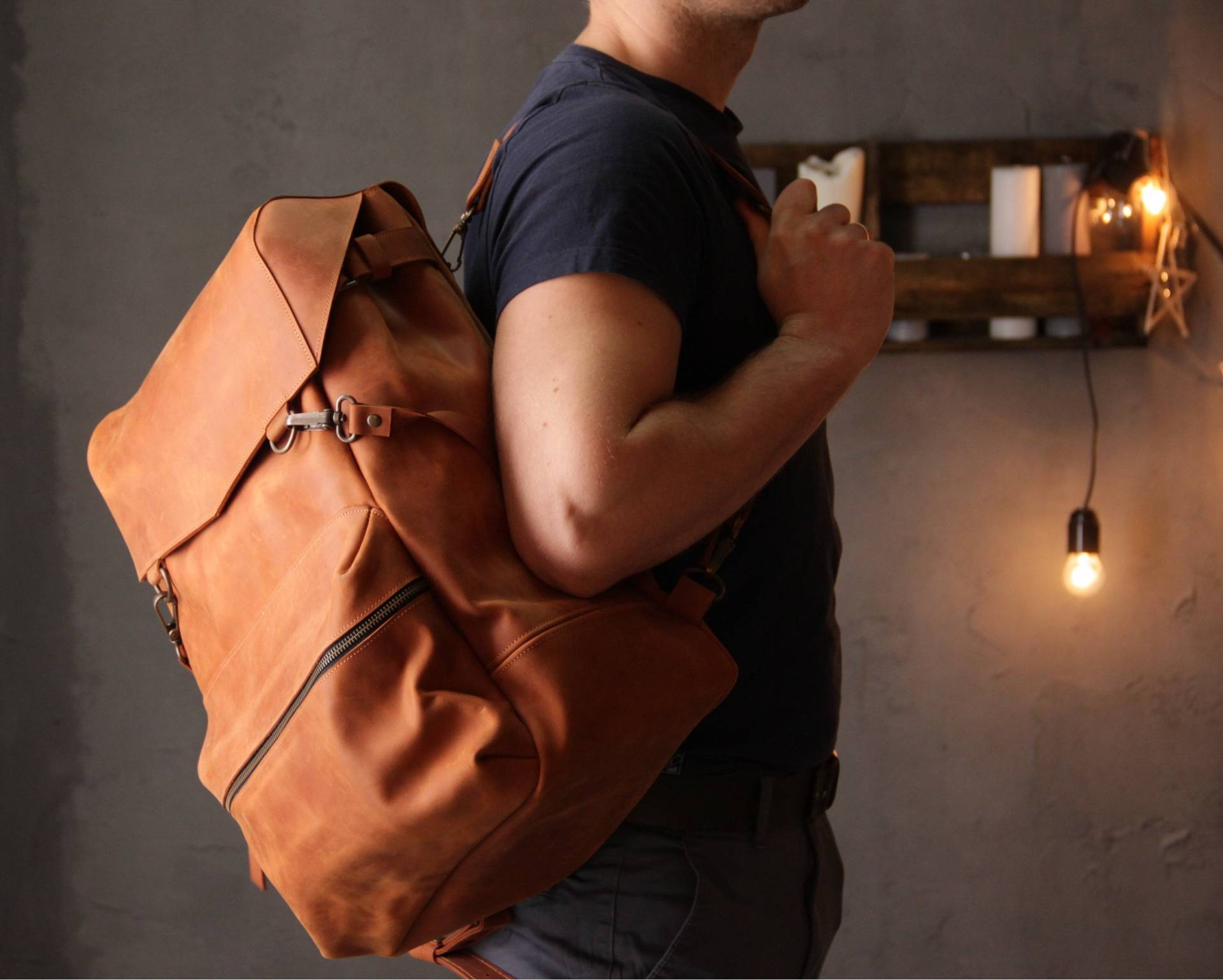 Leder Rucksack Für Männer, Laptop Herren, Großer Rucksack, Herren 15 Zoll, Mit Logo, Arbeit von Pikore