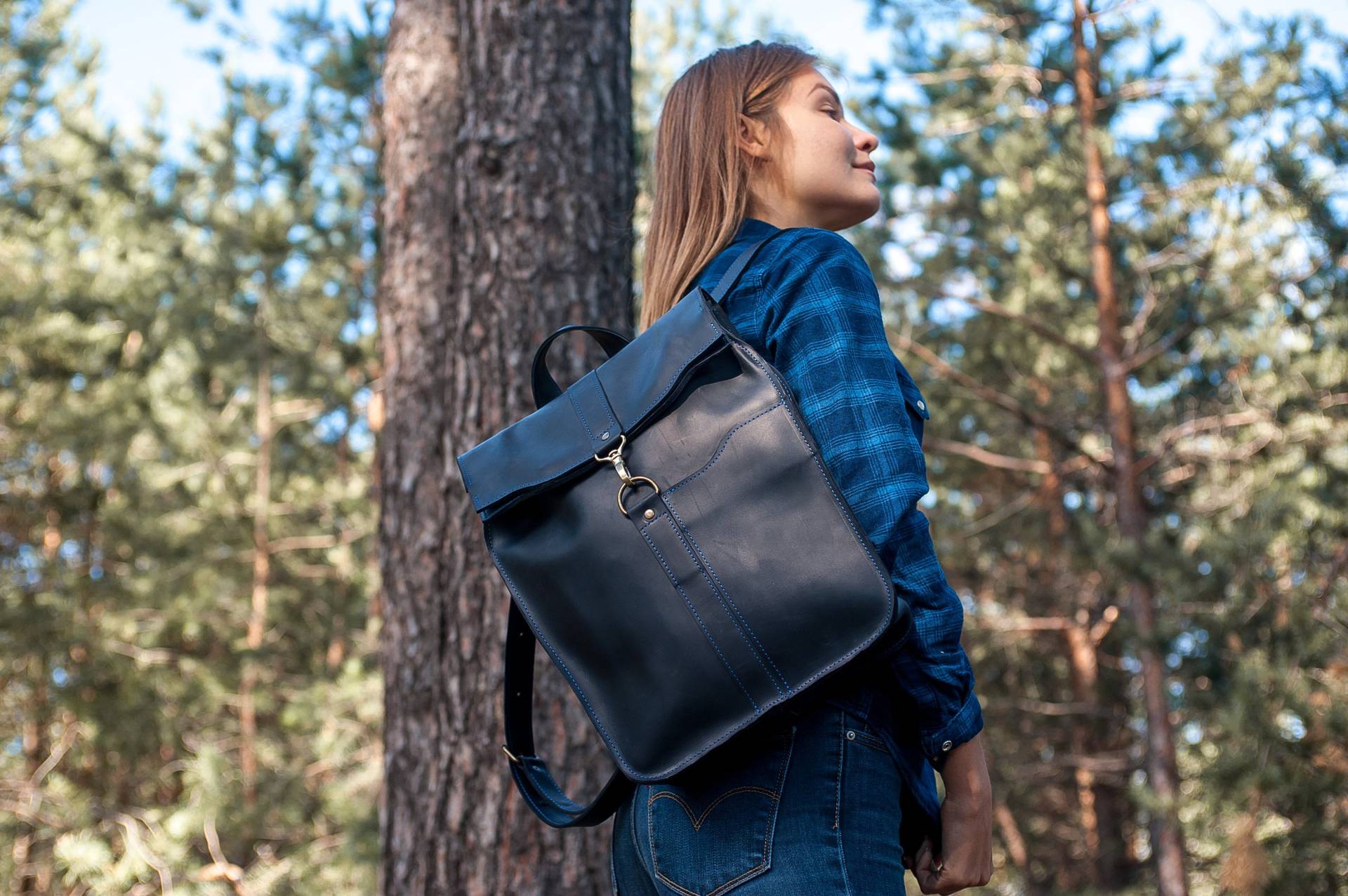 Rucksack Frauen, Leder Frauen, Laptop Rucksack, Leder Rucksack, Rucksack, Schulrucksack, Laptop Frauen, Schwarzer Leder von Pikore