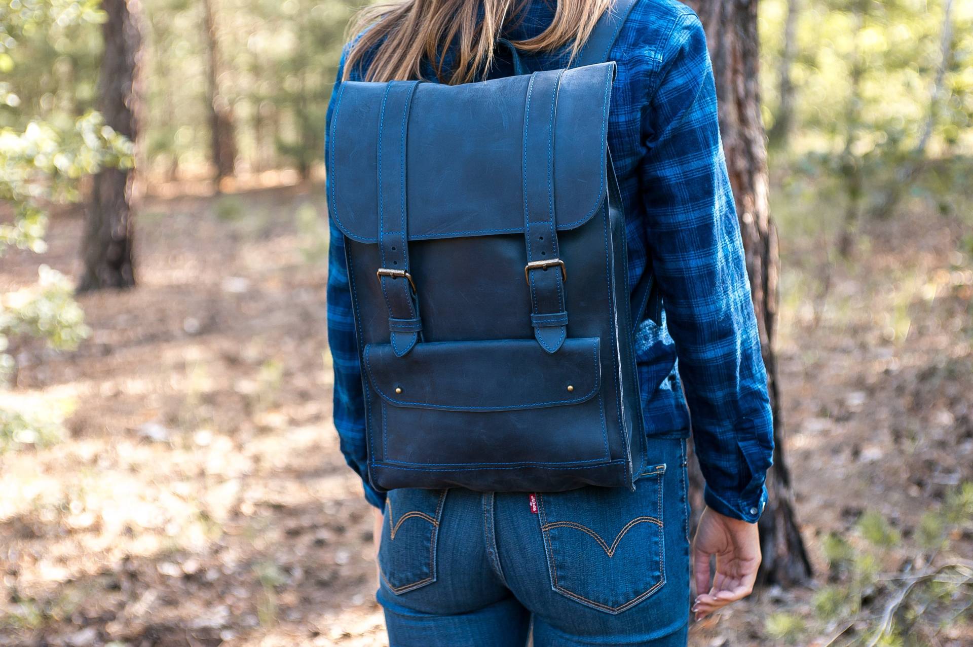 Rucksack Für Frau, Rucksack Leder, Laptop Unisex, Rucksack Laptop, Rucksack Mann, Blau Leder Rucksack, Pikore von Pikore