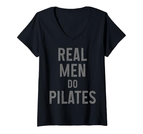 Damen Echte Männer Machen Pilates Lustiger Pilates-Instruktor T-Shirt mit V-Ausschnitt Damen Echte Männer Machen Pilates Lustiger Pilates-Instruktor T-Shirt mit V-Ausschnitt von Pilates Apparel & Gifts