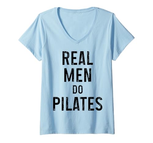 Damen Echte Männer Machen Pilates Lustiger Pilates-Instruktor T-Shirt mit V-Ausschnitt Damen Echte Männer Machen Pilates Lustiger Pilates-Instruktor T-Shirt mit V-Ausschnitt von Pilates Apparel & Gifts