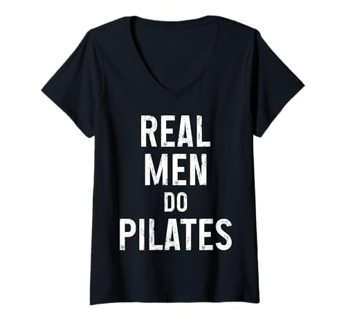 Damen Echte Männer Machen Pilates Lustiger Yoga Pilates Instruktor Sport T-Shirt mit V-Ausschnitt von Pilates Apparel & Gifts