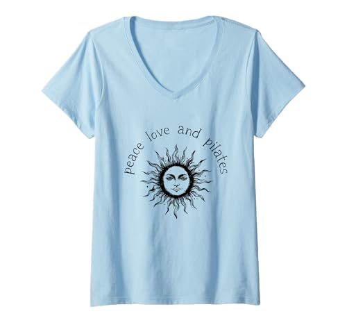 Damen Peace Love Pilates Lustig Yoga Pilates Lehrer Sport T-Shirt mit V-Ausschnitt von Pilates Apparel & Gifts
