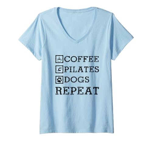 Damen Pilates Kaffee Hunde Lustig Yoga Pilates Lehrer Sport T-Shirt mit V-Ausschnitt von Pilates Apparel & Gifts