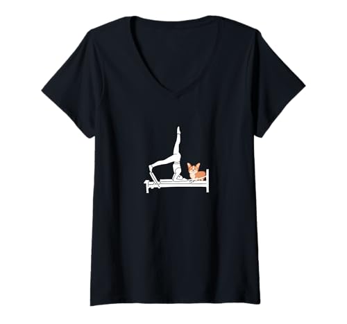Damen Lustiges Reformer Pilates mit süßem Corgi T-Shirt mit V-Ausschnitt Damen Lustiges Reformer Pilates mit süßem Corgi T-Shirt mit V-Ausschnitt von Pilates Reformer dog lover workout Corgi lover