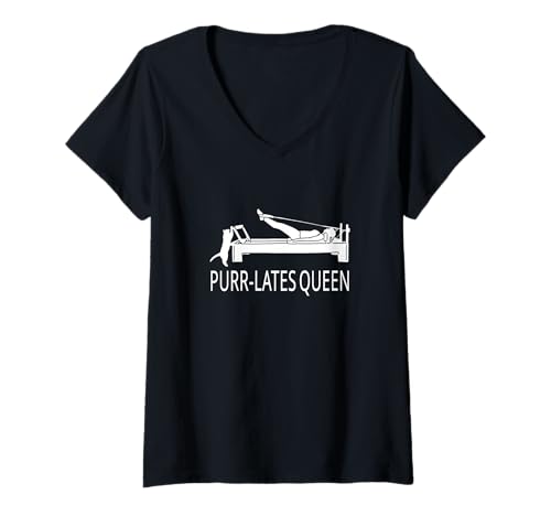 Damen Lustiger Reformer Pilates Katzenliebhaber Ruhestand Legende T-Shirt mit V-Ausschnitt von Pilates Reformer vintage Purr-lates Queen cats