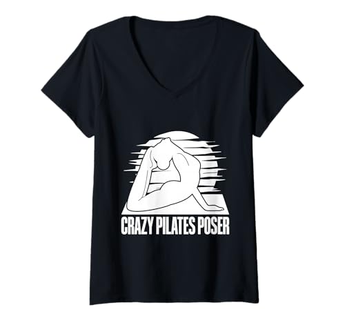 Damen Pilates Enthusiasten Crazy Pilates Poser Pilates T-Shirt mit V-Ausschnitt von Pilates Sprüche Designs Für Frauen Männer