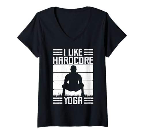 Damen Pilates Enthusiasten I Like Hardcore Yoga Pilates T-Shirt mit V-Ausschnitt von Pilates Sprüche Designs Für Frauen Männer