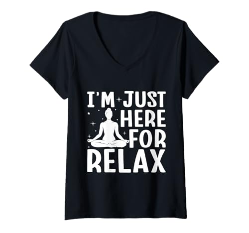 Damen Pilates Enthusiasten I´m Just Here for Relax Pilates T-Shirt mit V-Ausschnitt von Pilates Sprüche Designs Für Frauen Männer