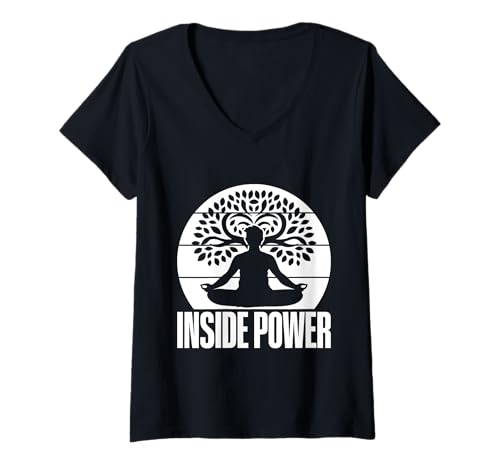 Damen Pilates Enthusiasten Inside Power Pilates T-Shirt mit V-Ausschnitt von Pilates Sprüche Designs Für Frauen Männer