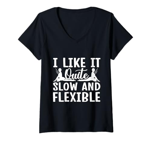 Damen Pilates Enthusiasten Like It Slow & Flexible Pilates T-Shirt mit V-Ausschnitt von Pilates Sprüche Designs Für Frauen Männer