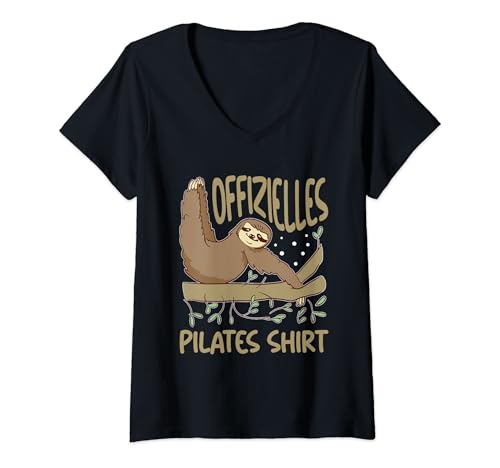 Damen Pilates Faultier T-Shirt mit V-Ausschnitt von Pilates Zubehör