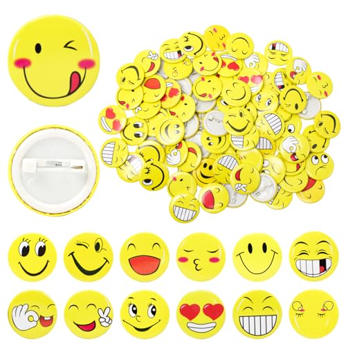 Pilikoll 100 Stück 30mm Smile Face Anstecker Smile Face Anstecker Metall Buttons Smile Pin Smiley Face Anstecker Smile Badge Smile Buttons Anstecker für Kleidung Hüte Rucksäcke Dekorationen (Zufällig) von Pilikoll
