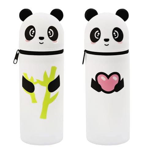 Pilikoll 2 Stück Kawaii Federmäppchen Panda 2 in 1 Silikon Federmäppchen Stand Up Federmäppchen Mäppchen Niedlicher Panda Silikontasche Mäppchen Panda für Kinder, Erwachsene, Schule, Büro, Reisen von Pilikoll