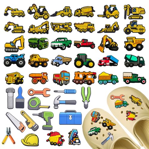 Pilikoll 45 Stück Bagger Schuh Charm für Kinder Cartoon Auto Schuhanstecker Anime-Schuh-Dekoration Lastwagen-Auto-Schuh-Ornamente Traktor PVC Shoe Charms für Shoe Bands Armband Bracelet Party von Pilikoll