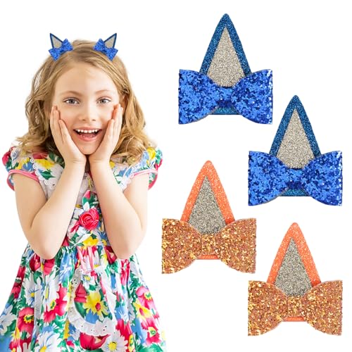 2 Paar Ohr Haarspangen, glitzernde Haarschleifen, Haarspangen für Kleinkinder, Mädchen, Schleifen-Haare, Schleifen, Haarnadel-Haar-Accessoires für Kleinkinder, Mädchen, Schleifen-Haare (Blau + Orange) von Pilipane