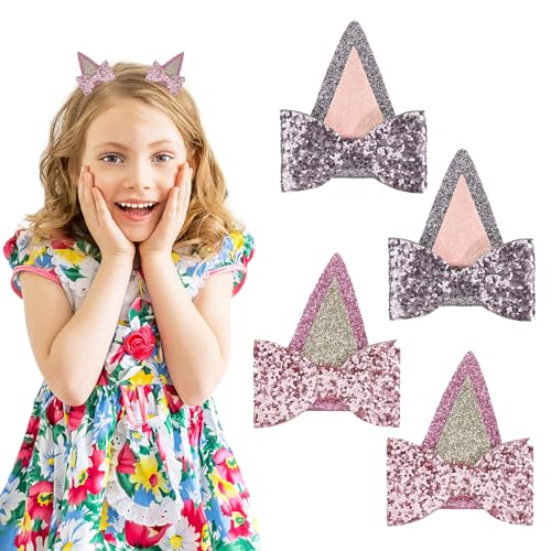 2 Paar Ohr Haarspangen, glitzernde Haarschleifen, Haarspangen für Kleinkinder, Mädchen, Schleifen-Haare, Schleifen, Haarnadel-Haar-Accessoires für Kleinkinder, Mädchen, Schleifen-Haare (Rosa + Grau) von Pilipane