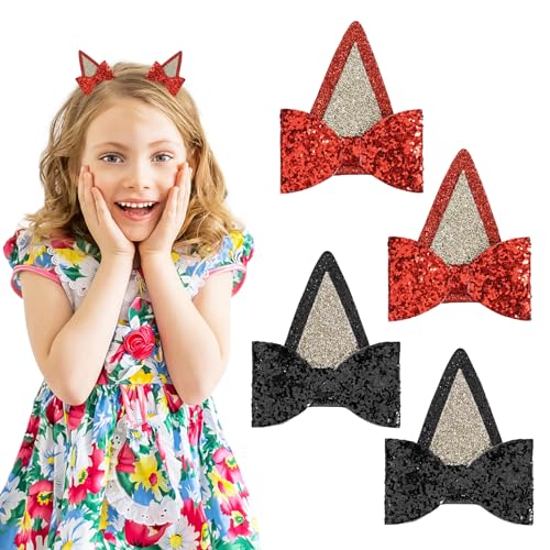 2 Paar Ohren Haarspange,Glitzernde Haarschleifen,Haarspangen Für Kleinkinder, Mädchen Schleifen Haare,Schleifen Haarnadel Haar Accessoires Für Kleinkinder Mädchen Schleifen Haare (Rot + Schwarz) von Pilipane