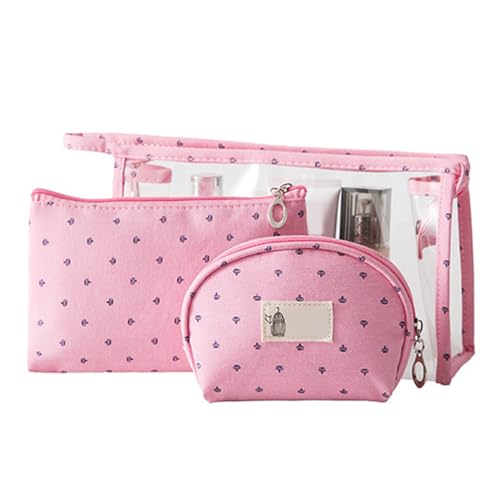 3 PCs Make -up -Beutel -Set Multifunktion tragbares klares PVC -Reise -Kosmetik -Toiletten -Orientierbeutel für Frauen Girls Oxford Stoff transparente Kosmetikbeutel 3 Größen (Rosig) von Pilipane