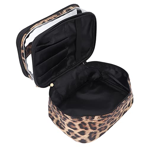 Doppelschichtiger PVC-Make-up-Organizer Reise-Make-up-Tasche,Make-up-Taschen, Tragbare Kulturtasche Mit Reißverschluss, Kosmetiktasche Mit Leopardenmuster Für Frauen, Make-up-Kosmetiktasche von Pilipane