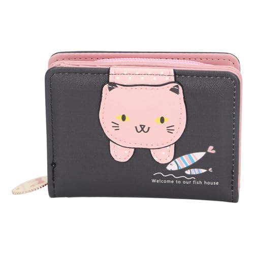 Kleine PU Ledermünze Geldbörse Süßes Tier Reißverschluss Faltbarer Kurzstil Veränderung Brieftasche für Frauen Mädchen Koreanische Version schwarz von Pilipane
