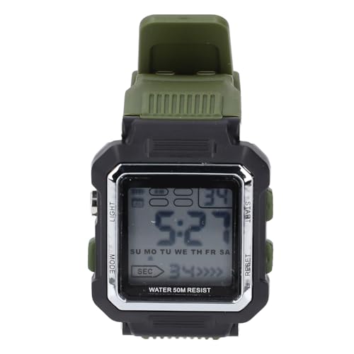 Männer Digitale Uhr wasserdichte Stoßdämpfer Surfwache mit LED Backlight Stoppwatch Alarmkalender 50m wasserdichtes Gummiband für Sport im Freien im Freien (Grün) von Pilipane
