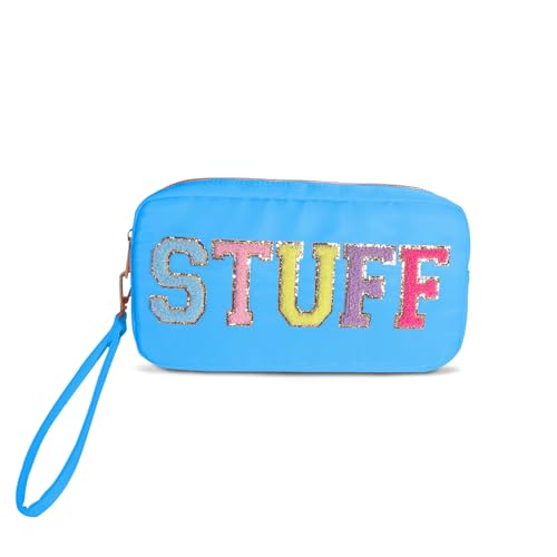 Patch Klare Make Up Tasche, Kosmetik Kulturtasche Für Reisen,Täglichen Gebrauch, Buchstaben Kosmetiktasche, wasserdichte Glam Tasche Aus Polyester Mit Reißverschluss für Frauen Und Mädchen (Blau) von Pilipane