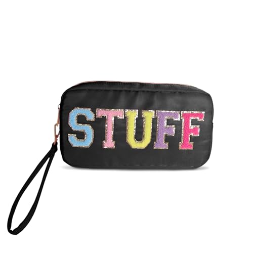 Patch Klare Make Up Tasche, Kosmetik Kulturtasche für Reisen,Täglichen Gebrauch, Buchstaben Kosmetiktasche, wasserdichte Glam Tasche Aus Polyester Mit Reißverschluss für Frauen Mädchen (Schwarz) von Pilipane