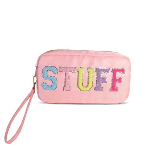 Patch Klare Make Up Tasche, Kosmetik Kulturtasche für Reisen,Täglichen Gebrauch, Buchstaben Kosmetiktasche, wasserdichte Glam Tasche Aus Polyester Mit Reißverschluss für Frauen Mädchen (Hellrosa) von Pilipane