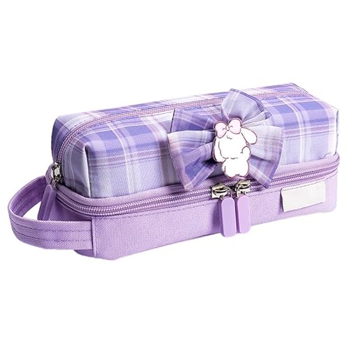 Pencil Case Organizer Doppelschicht großer Kapazität Süßes Karierte Leinwand Briefpapiertasche für Studenten Stiftbeutel Schullieferungen Kinder Teenager Mädchen Jungen von Pilipane