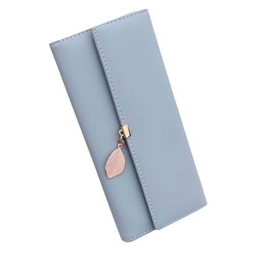 Pilipane Frauen Brieftasche Langes Geldbeutel Triufold PU große Kapazität mit Blattanhänger tragbarer Kartenhalter Brieftasche für Erwachsene täglich (Hellblau) von Pilipane