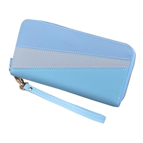 Pilipane Langwolkereinbaus Geldbörse Brieftasche PU 2 Way Reißverschluss 2 Fächer Großkapazität Farbkollision Handtasche für Frauen Erwachsene täglich Verwendung stilvoller sicherer (Blau) von Pilipane