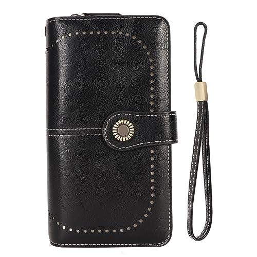 Pilipane RFID blockierende Lederbrieftasche große Kapazität Doppel -Snap - -Frauen -Brieftasche mit abnehmbarem Armband PU -Material 19.3 x 11 x 3,7 cm für den täglichen Gebrauch und (Schwarz) von Pilipane