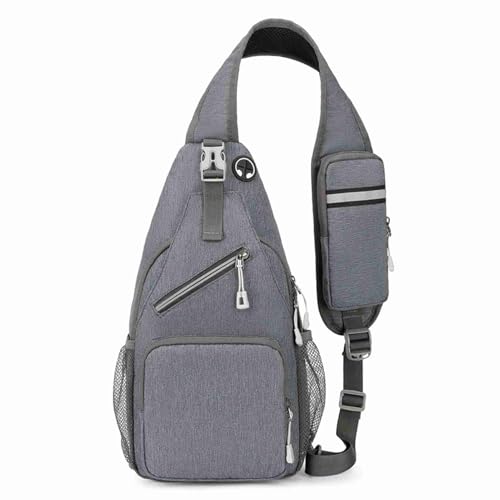 Slings Bag Crossbody Bags Fanny Packs für Männer Frauen langlebige hohe Dichte Oxford Stoff großer Kapazität Reise Wandertack mit reflektierendem Streifen Kopfhörer Loch (Grau) von Pilipane