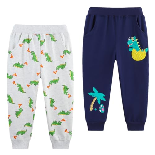 Pilipulu 2er Pack Jungen Bottoms Jogginghose Elastischem Bund Sweathose Baumwolle Dinosaurier Kinder Sporthose Jogger Hose 98 Dinosaurier+Dinosaurier 1 von Pilipulu