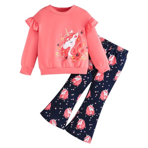 Pilipulu Bekleidungssets für Mädchen Sweatshirt+Leggings 2Pcs Kinder Mädchen Baumwolle Langarm Einhorn Outfits Set Gr.110 von Pilipulu