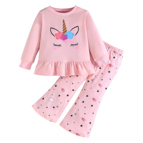 Pilipulu Bekleidungssets für Mädchen Sweatshirt+Leggings 2Pcs Kinder Mädchen Baumwolle Langarm Einhorn Outfits Set Gr.122 von Pilipulu