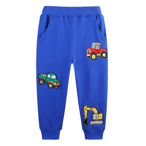 Pilipulu Jungen Bottoms Jogginghose Elastischem Bund Sweathose Baumwolle Dinosaurier Kinder Sporthose Jogger Hose 104 Blau+Autos von Pilipulu