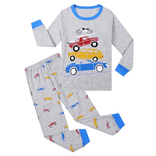 Pilipulu Jungen Schlafanzug Langarm Baumwolle Winter Pyjama Set Auto Car Boys Nachtwäsche 8 Jahre alt Größe 128 Grau Auto Car von Pilipulu