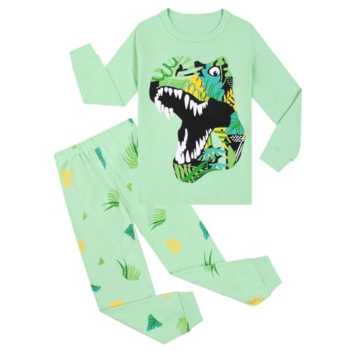 Pilipulu Jungen Schlafanzug Langarm Baumwolle Winter Pyjama Set Dinosaurier Boys Nachtwäsche 5 Jahre alt Größe 110 Grün Dinosaurier von Pilipulu