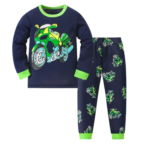 Pilipulu Jungen Schlafanzug Langarm Baumwolle Winter Pyjama Set Motorcycle Boys Nachtwäsche 9 Jahre alt Größe 134 Dunkelblau Motorcycle von Pilipulu