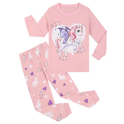 Pilipulu Mädchen Schlafanzüge Langarm Baumwolle Einhorn Schlafanzug Kinder Unicorn Pyjama Set Nachtwäsche 146 Rosa/Einhorn von Pilipulu