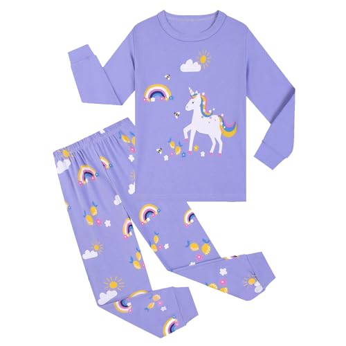 Pilipulu Mädchen Schlafanzüge Langarm Baumwolle Einhorn Schlafanzug Kinder Unicorn Pyjama Set Nachtwäsche 98 Lila/Einhorn von Pilipulu