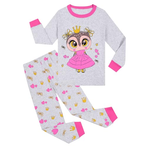 Pilipulu Mädchen Schlafanzüge Langarm Baumwolle Eule Schlafanzug Kinder Mermaid Owl Pyjama Set Nachtwäsche 122 Grau/Eule von Pilipulu
