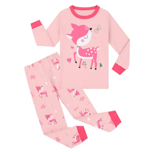 Pilipulu Mädchen Schlafanzüge Langarm Baumwolle Sikahirsch Schlafanzug Kinder Deer Pyjama Set Nachtwäsche 128 Rosa/Sikahirsch 1 von Pilipulu