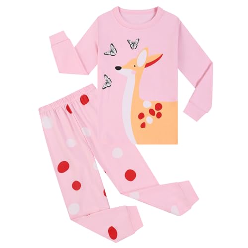 Pilipulu Mädchen Schlafanzüge Langarm Baumwolle Sikahirsch Schlafanzug Kinder Deer Pyjama Set Nachtwäsche 128 Rosa/Sikahirsch 2 von Pilipulu