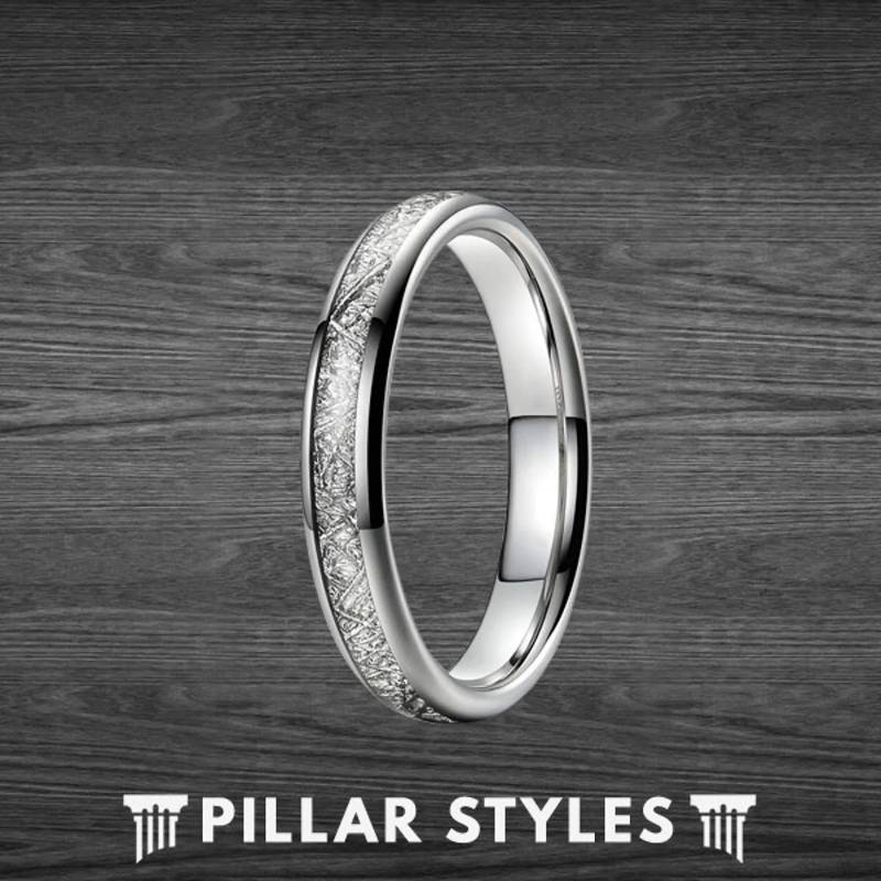 Silber Meteorit Ring Herrenring Wolframring Dünner Ehering Damenring Einzigartige Verlobungsringe Paare Set von PillarStyles